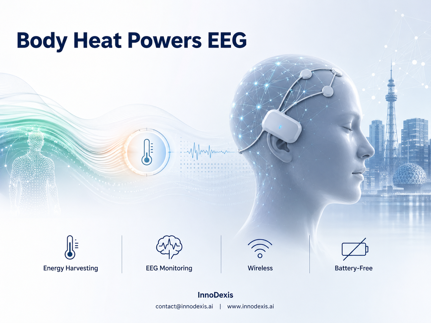 Battery-Free Sensing Advances as Body Heat Powers Continuous EEG Monitoring in Real-World Conditions