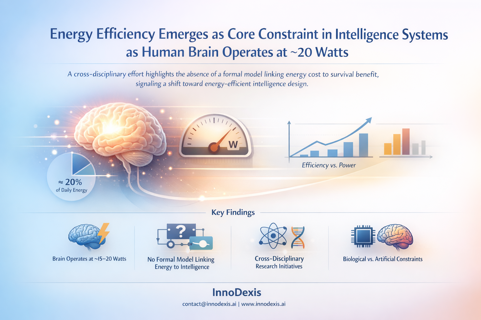 Energy Efficiency Emerges as Core Constraint in Intelligence Systems as Human Brain Operates at ~20 Watts