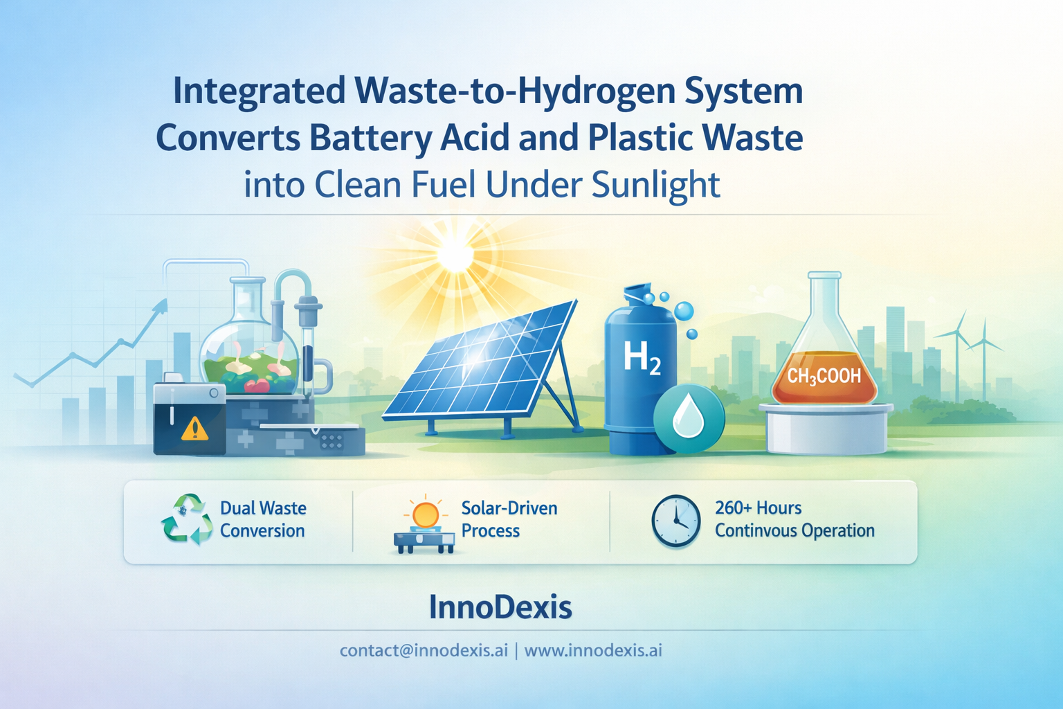 Integrated Waste-to-Hydrogen System Converts Battery Acid and Plastic Waste into Clean Fuel Under Sunlight